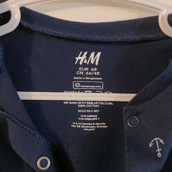 H&M Blue Nautical Romper with Anchor Pattern Baby Size 6 - 9 Months - Picture 3 of 3